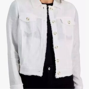 NWT! Charter Club 100% Linen, Frayed-edge White Petite Small Jacket. Trendy